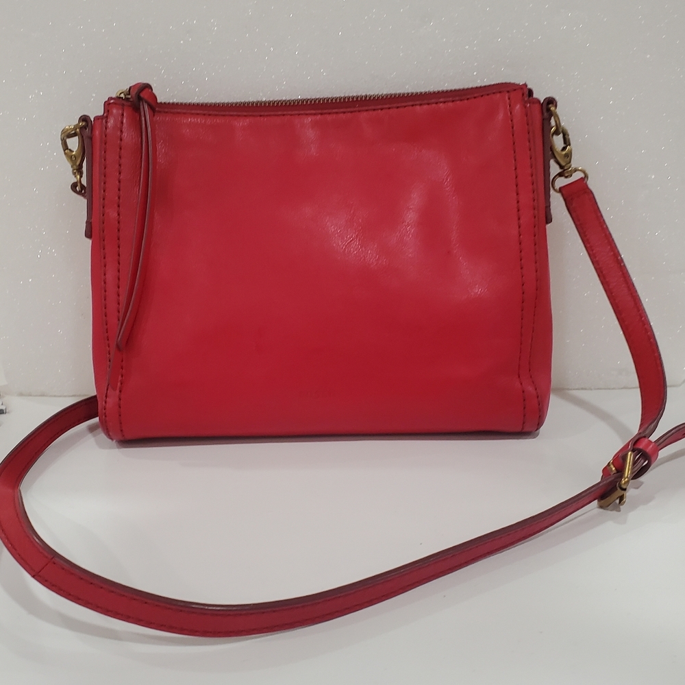 Fossil Red Leather Crossbody Bag